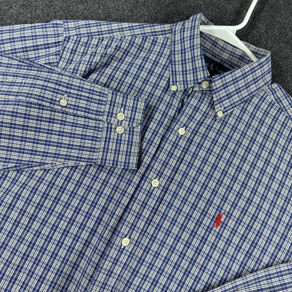 Ralph Lauren Button‎ Down Mens M Medium Blue White Plaid Classic Fit Long Sleeve
